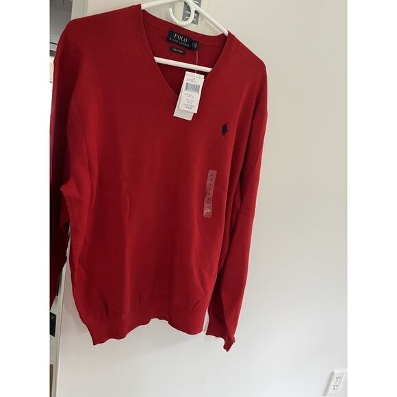 Polo Ralph Lauren Men NEW XL Pima Cotton Red V Neck Sweater NWT - Picture 1 of 5
